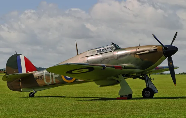 Поле, небо, трава, истребитель, войны, Hawker Hurricane, перехватчик, одноместный
