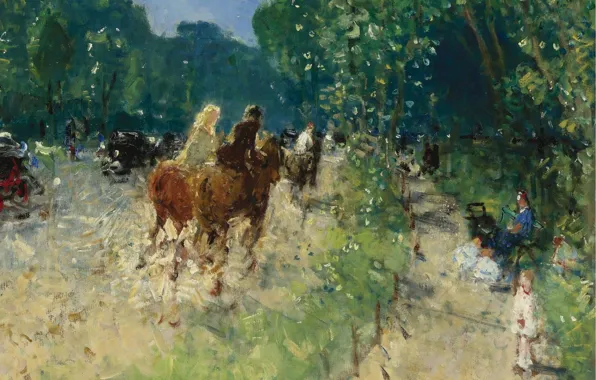 Пейзаж, картина, всадник, Пьер Эжен Монтезин, Pierre-Eugene Montezin, Булонский Лес