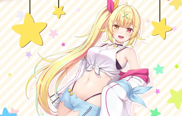 Girl, sexy, shorts, long hair, anime, beautiful, pretty, attractive