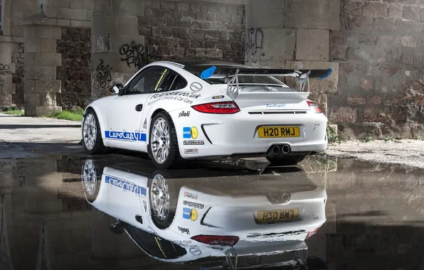 Белый, отражение, 997, Porsche, white, спорткар, порше, Carrera S