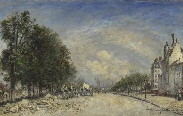 Картина, городской пейзаж, Ян Бартолд Йонгкинд, Johan Barthold Jongkind, Бульвар Пор-Руаяль. Париж