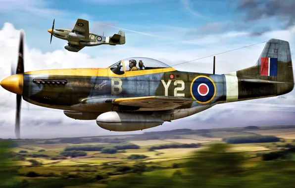 Royal Air Force, P-51K, подвесной топливный бак, 6x12.7-мм пулеметов, Mustang Mk.IVA