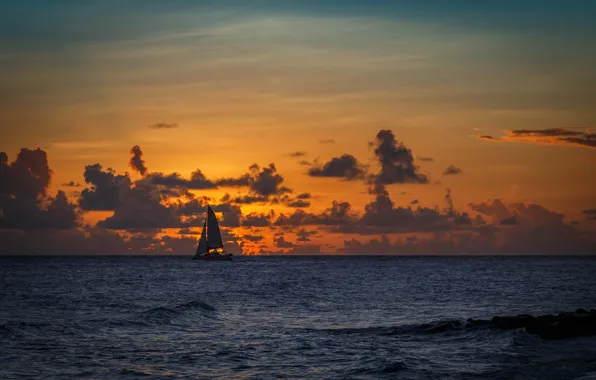 Beach, twilight, sea, sunset, seascape, dusk, seaside, horizon