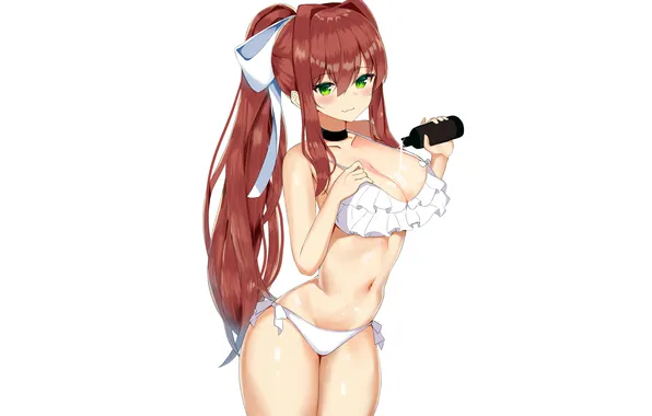 Girl, sexy, cleavage, red hair, green eyes, long hair, boobs, anime