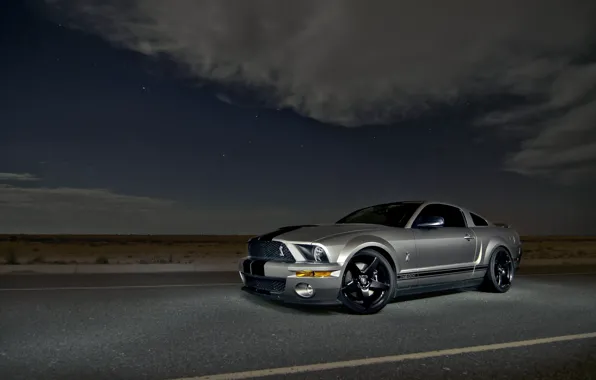Небо, облака, ночь, Mustang, Ford, Shelby, GT500, мустанг