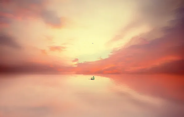 Картинка море, лодка, человек