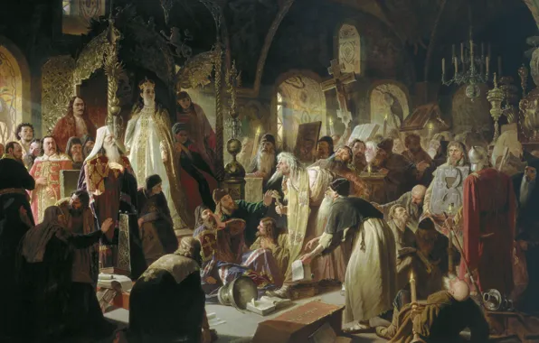 Масло, Холст, трон, царица, православие, 1881, христианство, Василий ПЕРОВ
