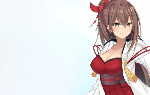 Girl, sexy, cleavage, long hair, dress, brown hair, boobs, anime