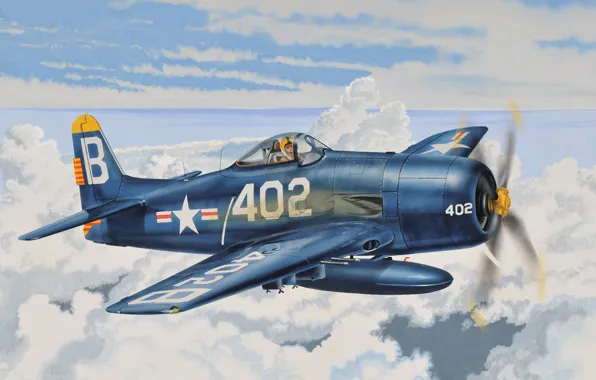 Картинка war, art, painting, aviation, ww2, Grumman F8F Bearcat