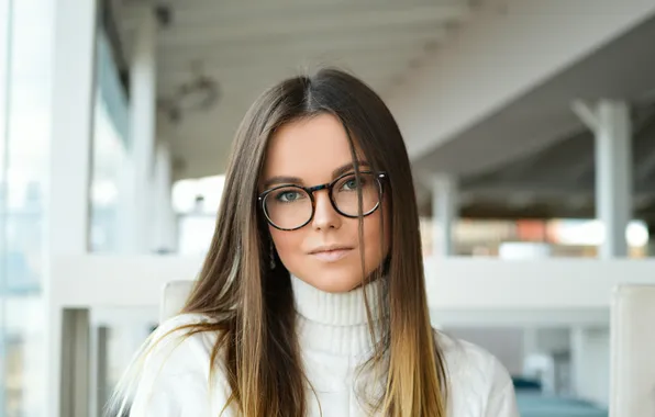 Long hair, model, women, brunette, glasses, highlights, straight hair, women with glasses