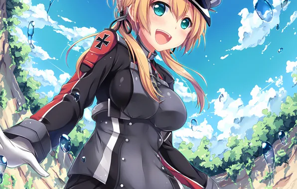 Girl, sexy, green eyes, long hair, boobs, anime, water, beautiful