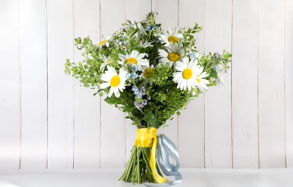 Ромашки, букет, лента, полевые цветы, bouquet, chamomile
