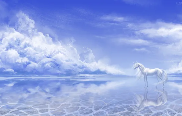 Картинка небо, вода, природа, единорог, by Alaiaorax