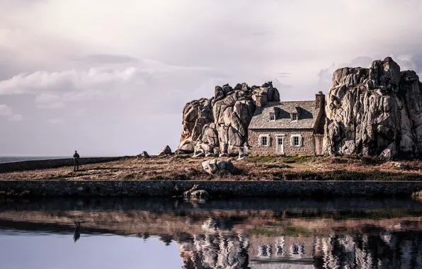 Картинка скалы, остров, дома, Исландия