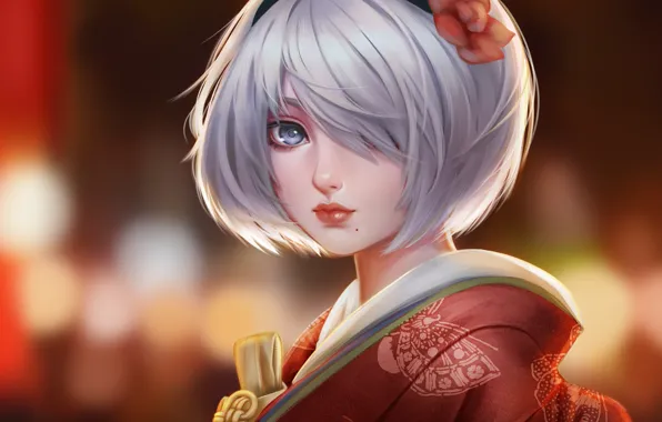 Девушка, юката, Nier Automata, YoRHa No 2 Type B
