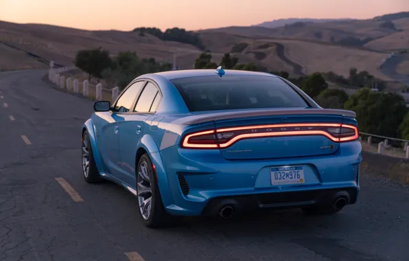 Закат, вечер, Dodge, вид сзади, Charger, Hellcat, SRT, Widebody