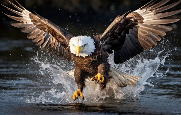 River, eagle, hunting
