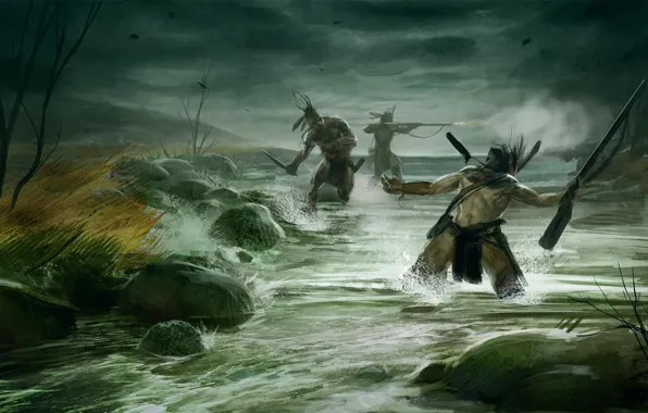 Картинка борьба, речка, Empire: Total War, тропа войны кампания, индейцы