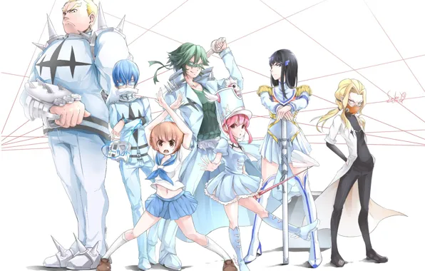 Аниме, арт, белый фон, персонажи, Kill La Kill, Круши кромсай