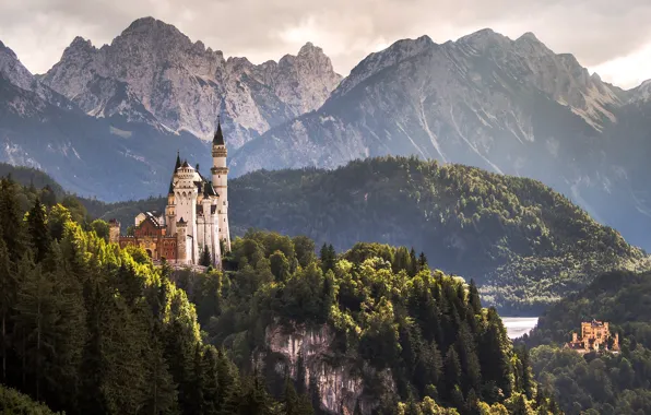 Горы, замок, Германия, Бавария, Germany, замки, Bavaria, Alps