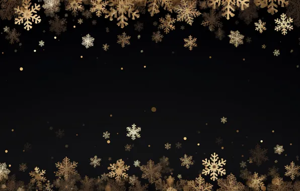 Новый Год, фон, dark background, золото, снежинки, New Year, Christmas, black