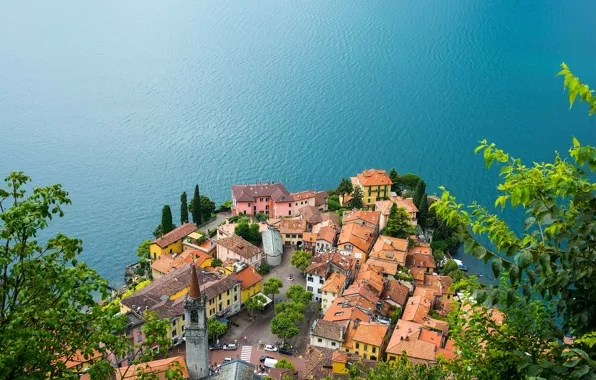 Озеро, здания, рябь, крыши, Италия, панорама, Italy, озеро Комо