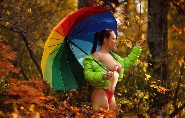 Ass, forest, panties, nature, nipples, boobs, umbrella, model