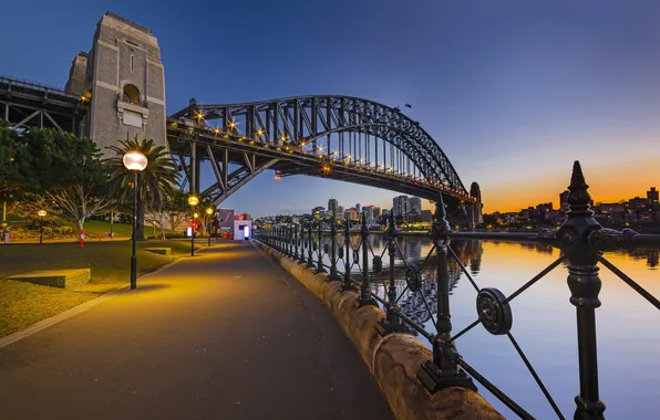 Небо, закат, мост, Австралия, Сидней
