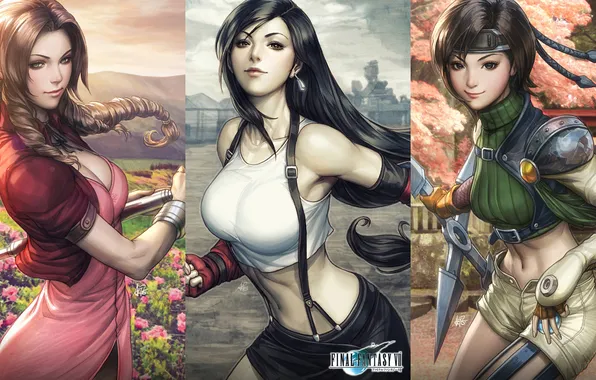 Девушка, арт, Final Fantasy, Final Fantasy VII, Tifa Lockhart, Aerith Gainsborough, Yuffie Kisaragi