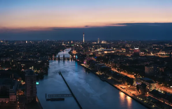 Tower, river, Germany, Berlin, Fernsehturm