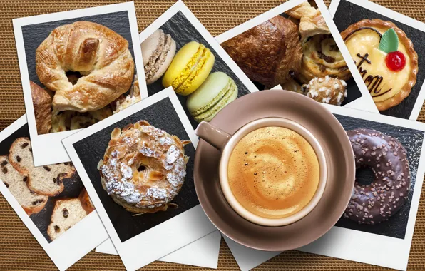 Чашка, фотографии, пончик, капучино, выпечка, coffee, круассан, macaron