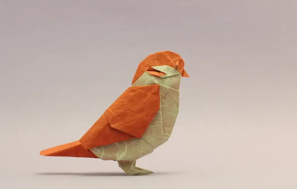 Птица, воробей, оригами, bird, origami, sparrow