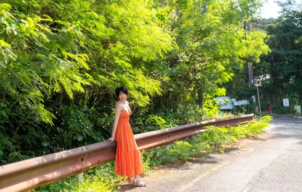 Asian, Model, Street, Woman, Road, Trees, Pretty, Japanese