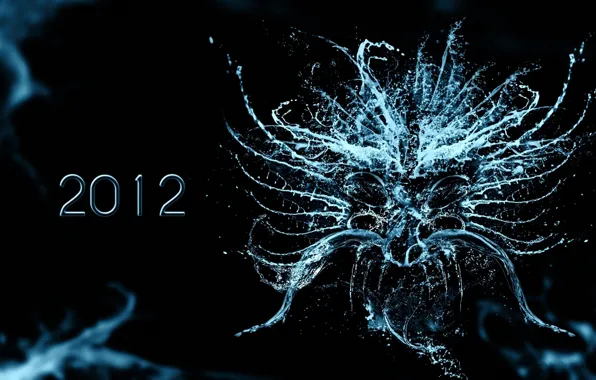 Вода, капли, новый год, жидкость, черный фон, 2012, new year, black background