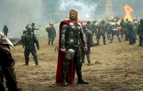 Картинка доспехи, молот, битва, Тор, Chris Hemsworth.Крис Хемсворт, Thor : The Dark World