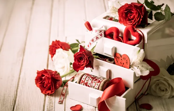 Романтика, розы, сердечки, love, rose, heart, romantic, Valentine's Day
