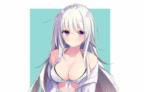 Girl, sexy, cleavage, long hair, boobs, anime, beautiful, purple eyes