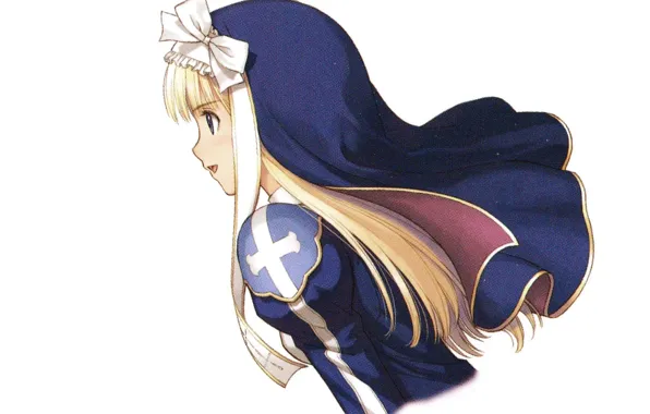 Крест, белый фон, профиль, бант, платок, art, shining hearts, tony taka