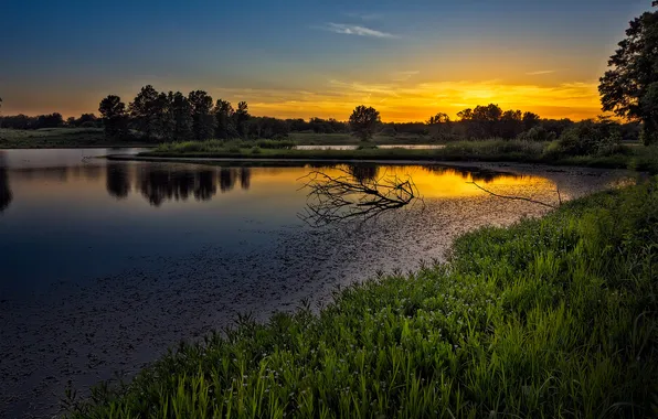 Закат, природа, река