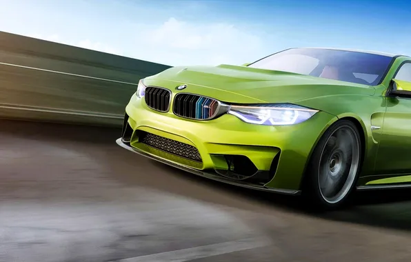 Дорога, зеленый, скорость, BMW, шоссе, БМВ, BMW M4