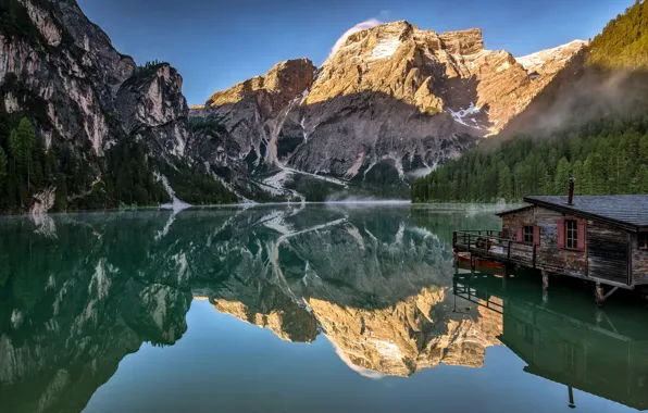 Горы, озеро, отражение, Италия, Доломитовые Альпы