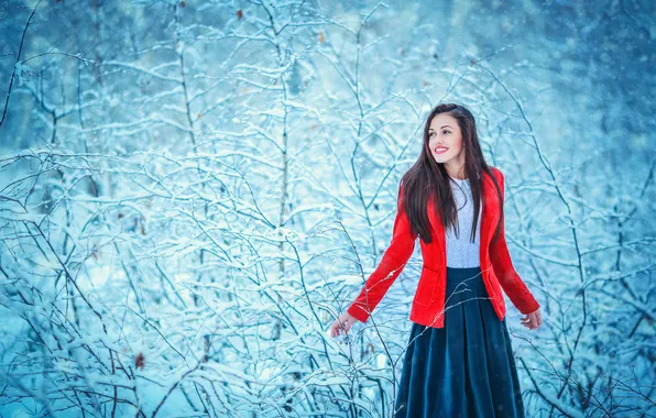 Картинка лес, снег, радость, улыбка