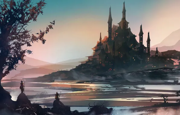 Рисунок, Город, Замок, Пейзаж, Арт, Landscapes, Digital Art, Войны