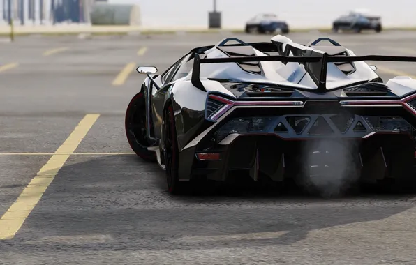 Асфальт, чёрный, Lamborghini, стоянка, сзади, GTA 5, Veneno Roadster