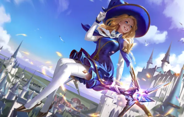 Картинка girl, fantasy, game, blue eyes, Lux, League of Legends, castle, blonde