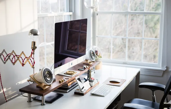 Картинка Interior, Desk, Lamp, Window, Computer