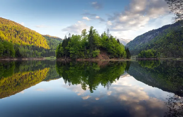 Mountains, lake, germany, bavaria, perfect reflection