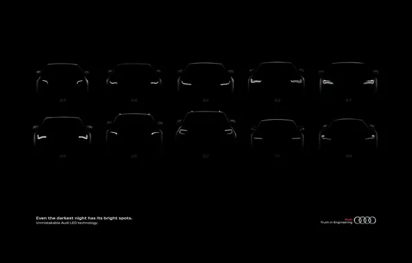 Картинка машины, Audi, черный фон, модельный ряд, ауди.