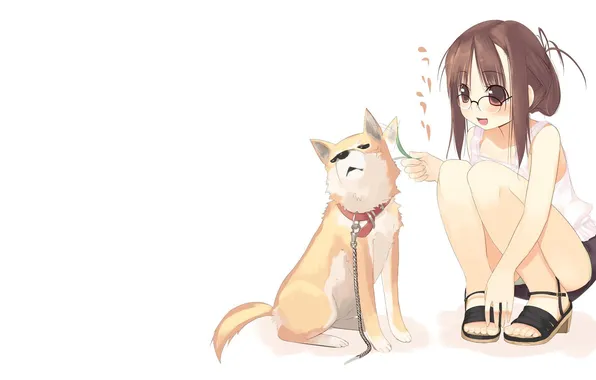 Картинка собака, аниме, дружба, девочка