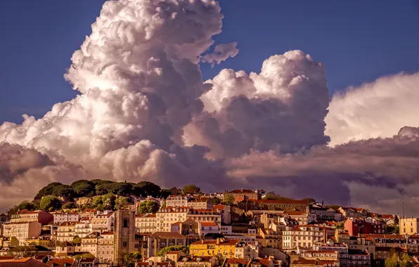 Облака, дома, Португалия, Лиссабон, Lisbon